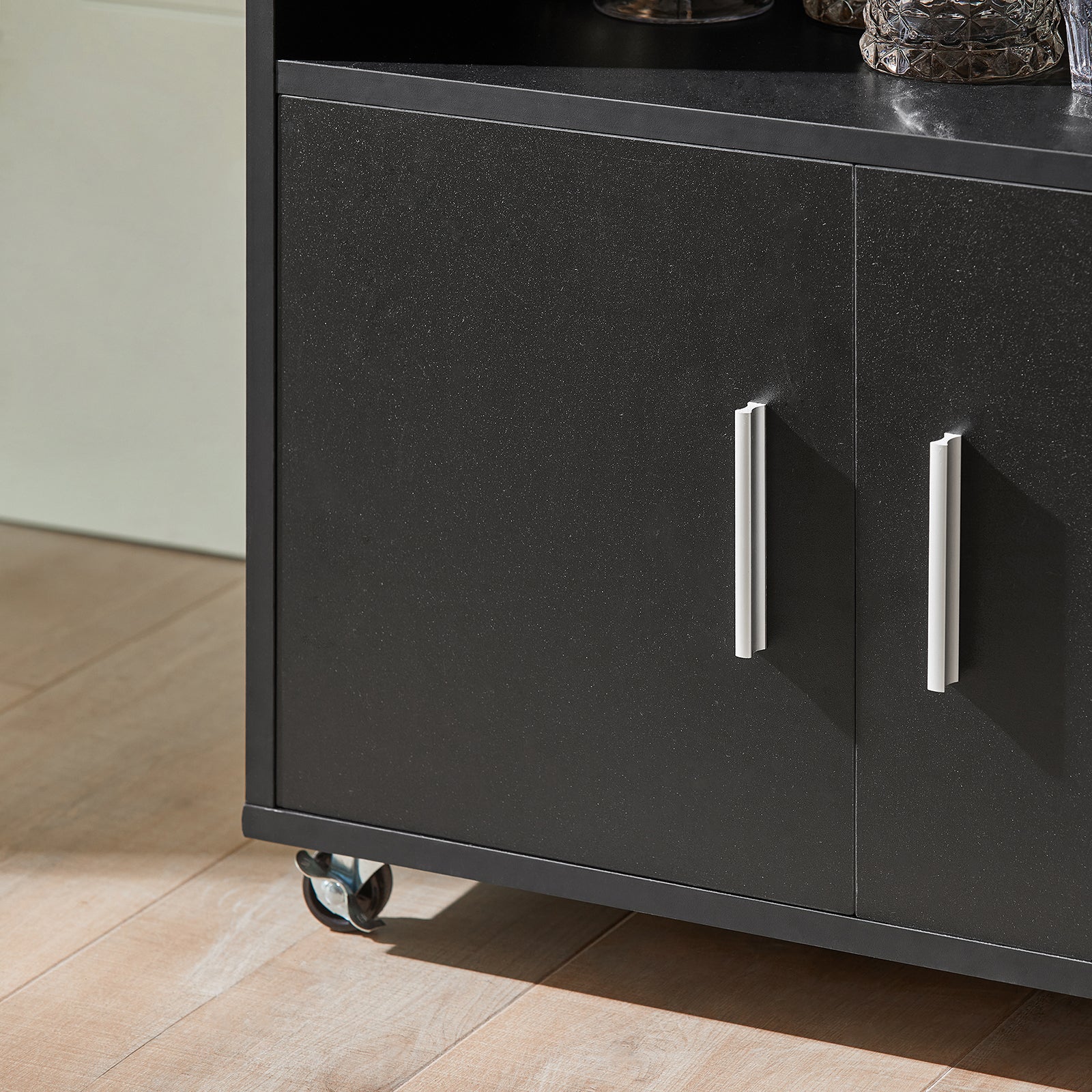 SoBuy FKW113-SCH Keukenkast op Wielen met Lade, 2 Deuren & 3 Zijrekken, Mobiel Buffet voor Keuken β Zwart, 75x46x83cm - Image 13