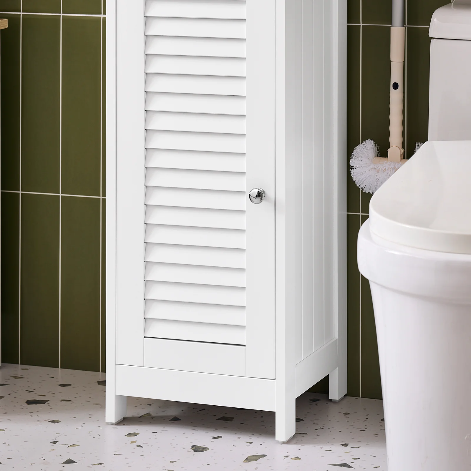 SoBuy FRG236-WN Badkamer-hoge kast badkamerrek badkamermeubel met 1 open vak, 1 lade en deuren wit natuur - Image 8