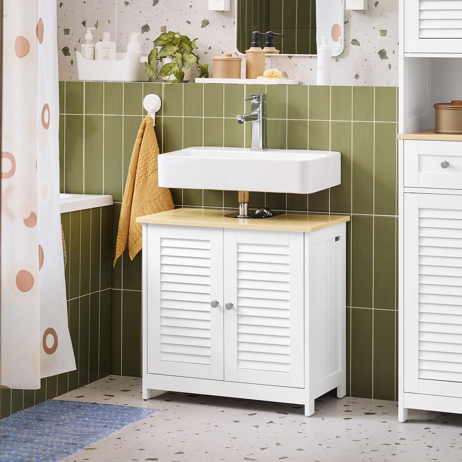 SoBuy FRG237-WN Wastafelonderkast badkamermeubel onderkast in wit natuur BHT ca. 60x59x35cm - Image 2