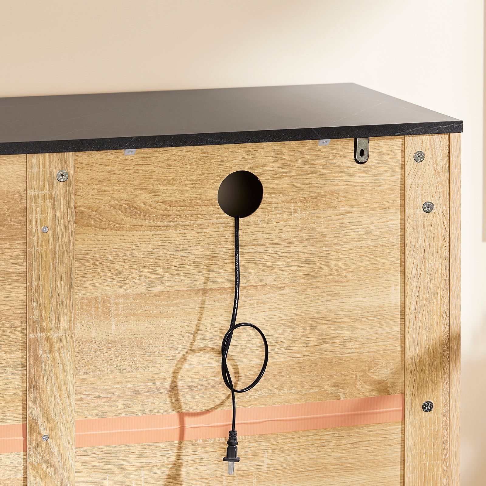 SoBuy FSB103-N Keukenkast Sideboard Dressoir met magnetronvak (Ø6 cm) en lameldeur – magnetronkast, buffetkast, multifunctionele kast voor keuken & woonkamer, eiken-zwart 107×40×85 cm - Image 11