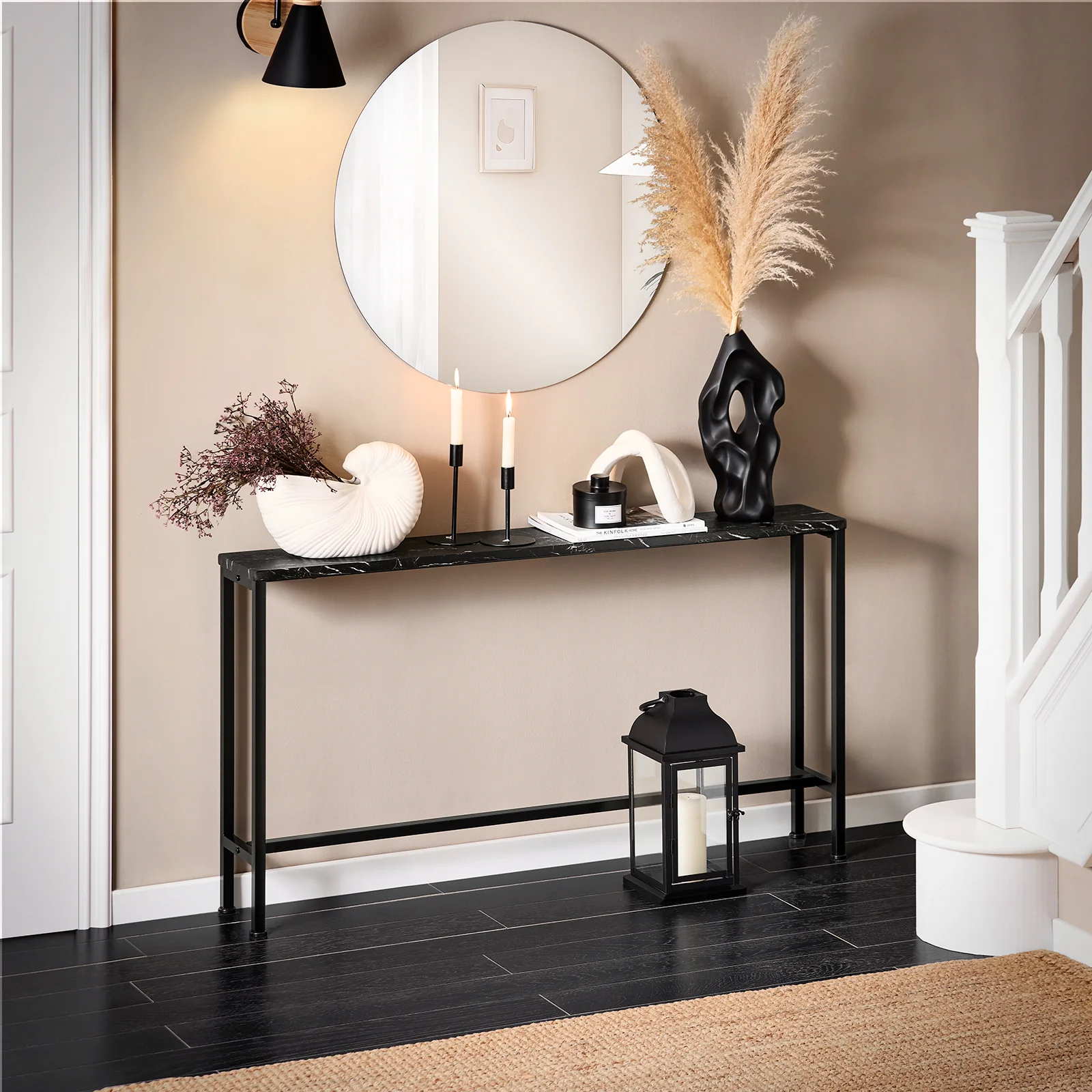 SoBuy FSB19-SCH Console Halmeubel – Zwart Marmer Effect Blad & Metalen Poten – Industriële Moderne Stijl voor Woonkamer, Kantoor, Slaapkamer – 120x20x65cm - Image 12