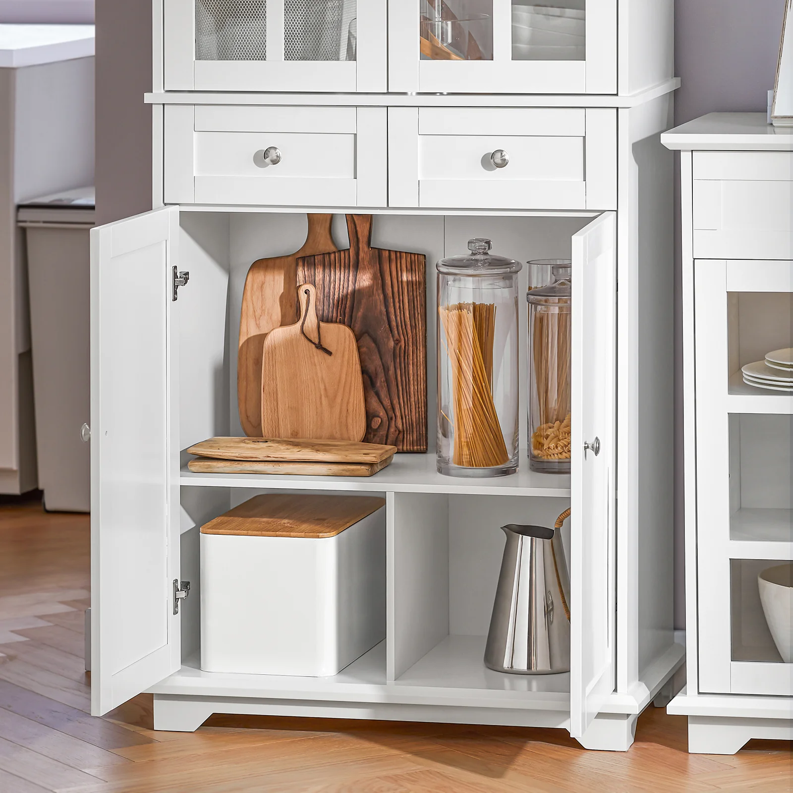 SoBuy FSB76-W Dressoir, Buffet, Keukenkast, Keukenmeubel, Commode, Consolemeubel, Opbergkast met Meerdere Opbergruimtes, voor Keuken, Eetkamer, Woonkamer met 4 Deuren en 2 Lades, 75x40x175 cm, Wit - Image 7