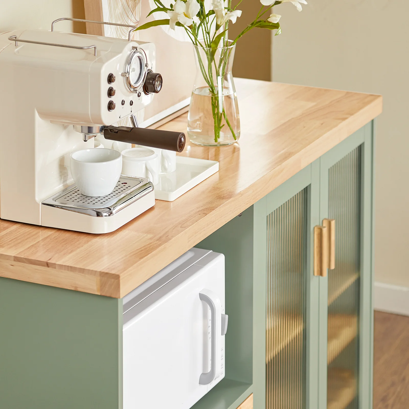 SoBuy FSB81-GR Buffetkast met Magnetronruimte en Flessenhouder - Opbergmeubel voor Keuken, Woonkamer of Hal - 120x90x40cm - Groene Kleur - Image 11