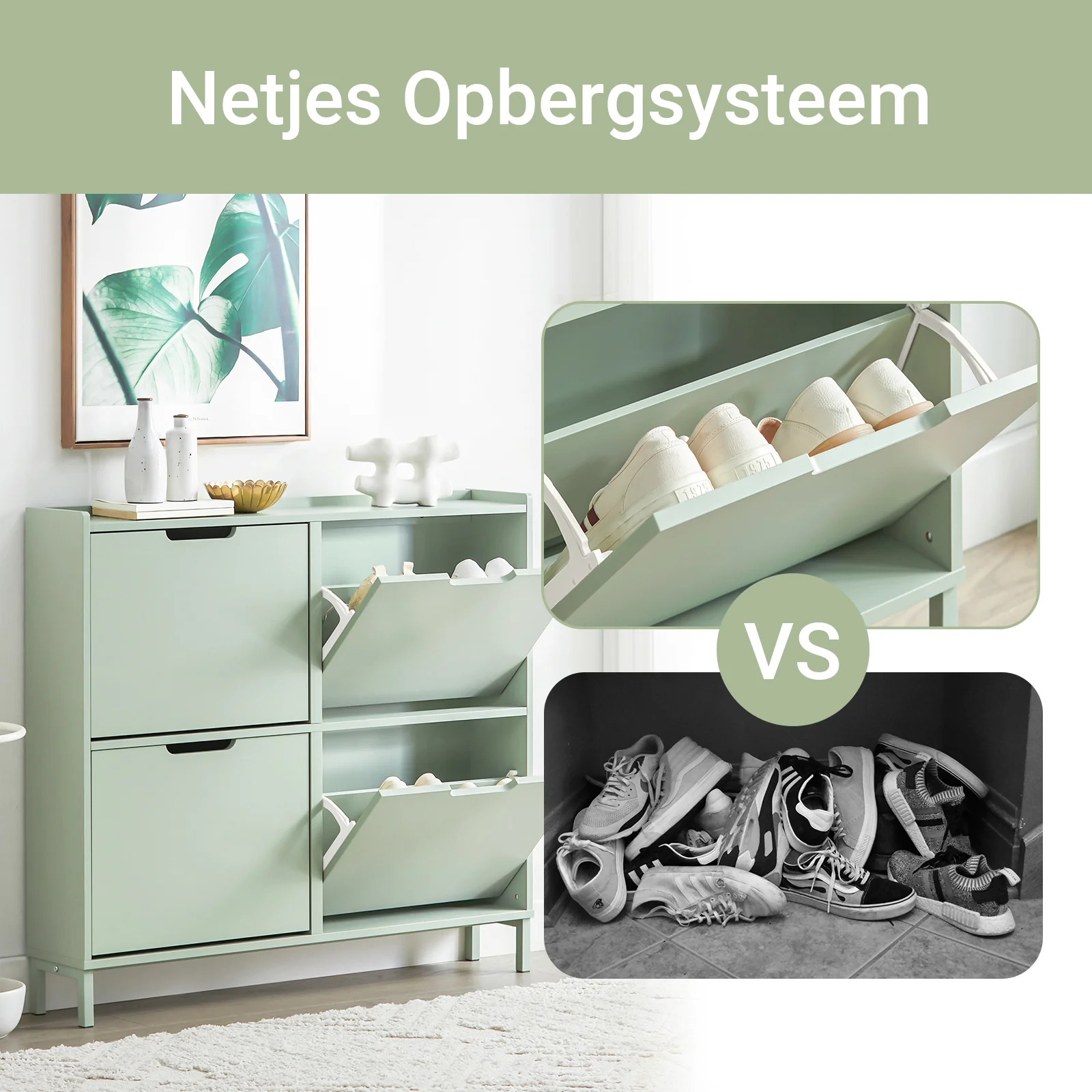 SoBuy FSR100-GR Schoenenkast 4 Kleppen, 12-20 Paar, 60kg, Ultra-Smal 19cm, Anti-Kanteling – Groen, 100x19x91cm - Image 3