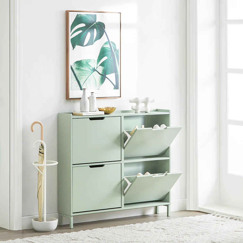 SoBuy FSR100-GR Schoenenkast 4 Kleppen, 12-20 Paar, 60kg, Ultra-Smal 19cm, Anti-Kanteling – Groen, 100x19x91cm - Image 4