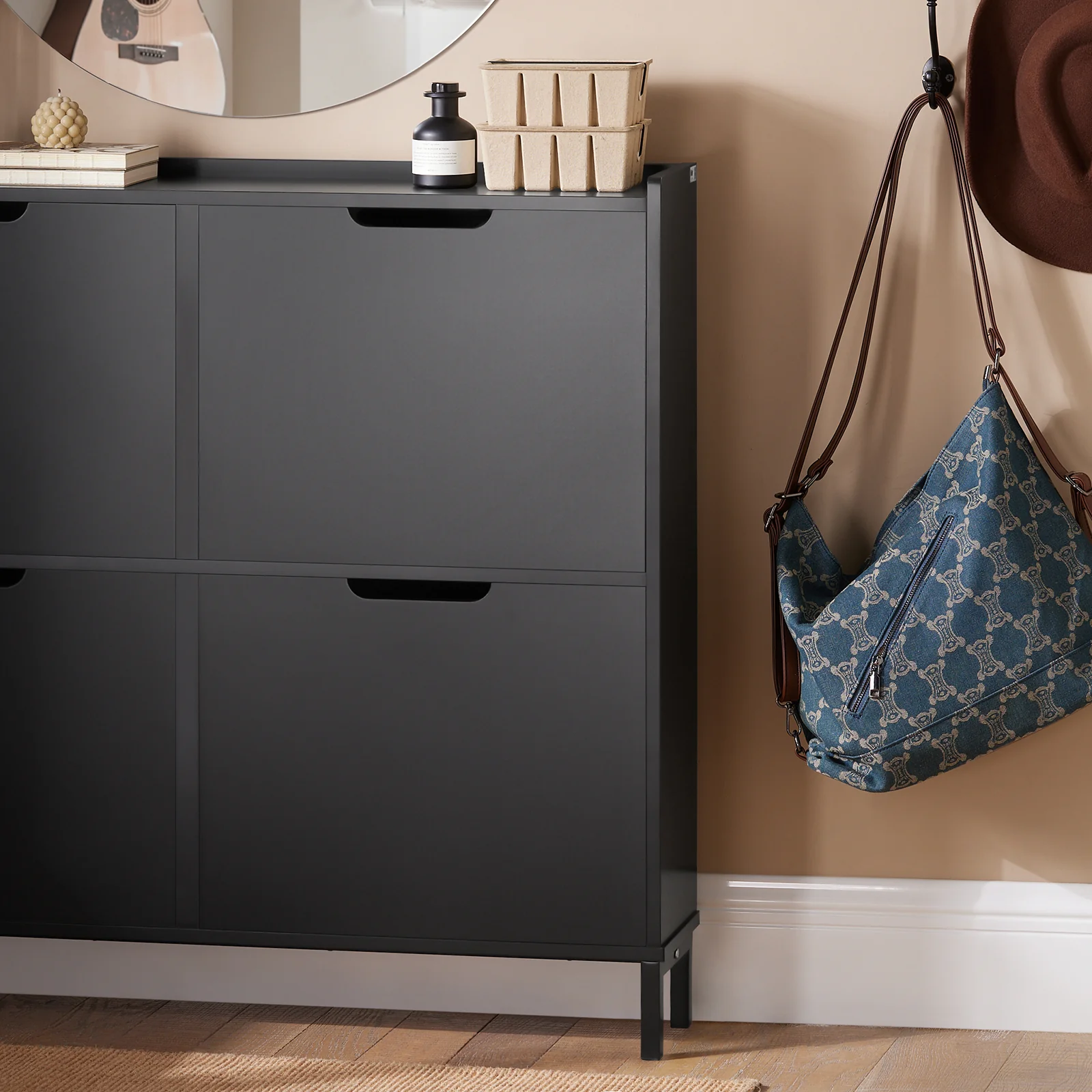 SoBuy FSR100-SCH Schoenenkast 4 Kleppen, Tot 8 Paar, Ultra-Smal 19cm, MDF E1, Modulair โ Zwart - Image 10