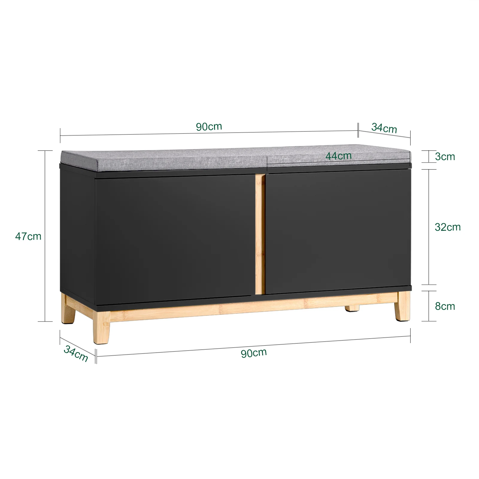 SoBuy FSR117-SCH Schoenenbank met Opbergruimte – Moderne Schoenenkast met Zacht Kussen en 2 Deuren - Image 5