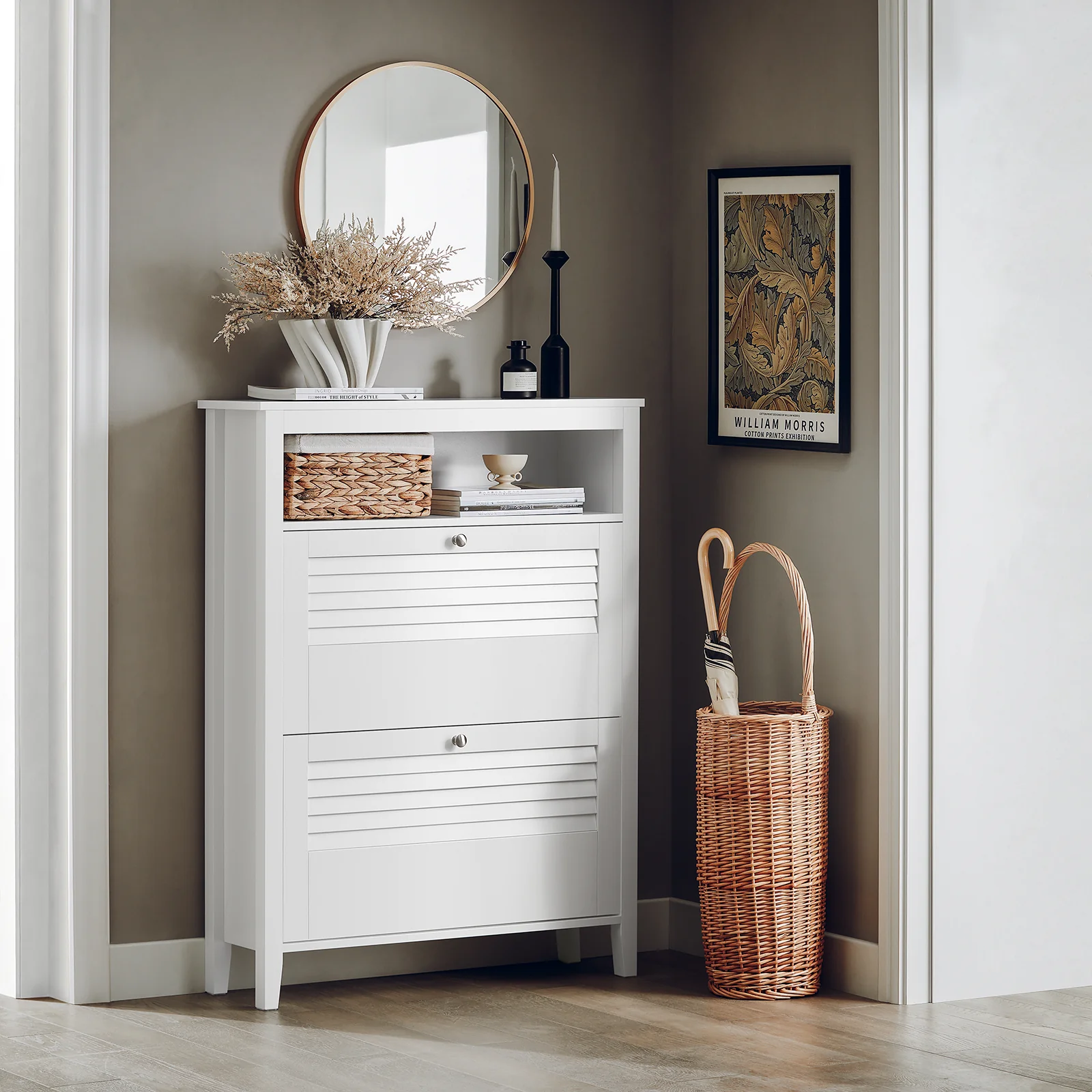 SoBuy FSR152-W Schoenenkast met 2 Kleppen – Smalle Schoenenopberger voor Hal of Slaapkamer – 80 x 25 x 108 cm – Ruimtebesparend & Stijlvol - Image 3
