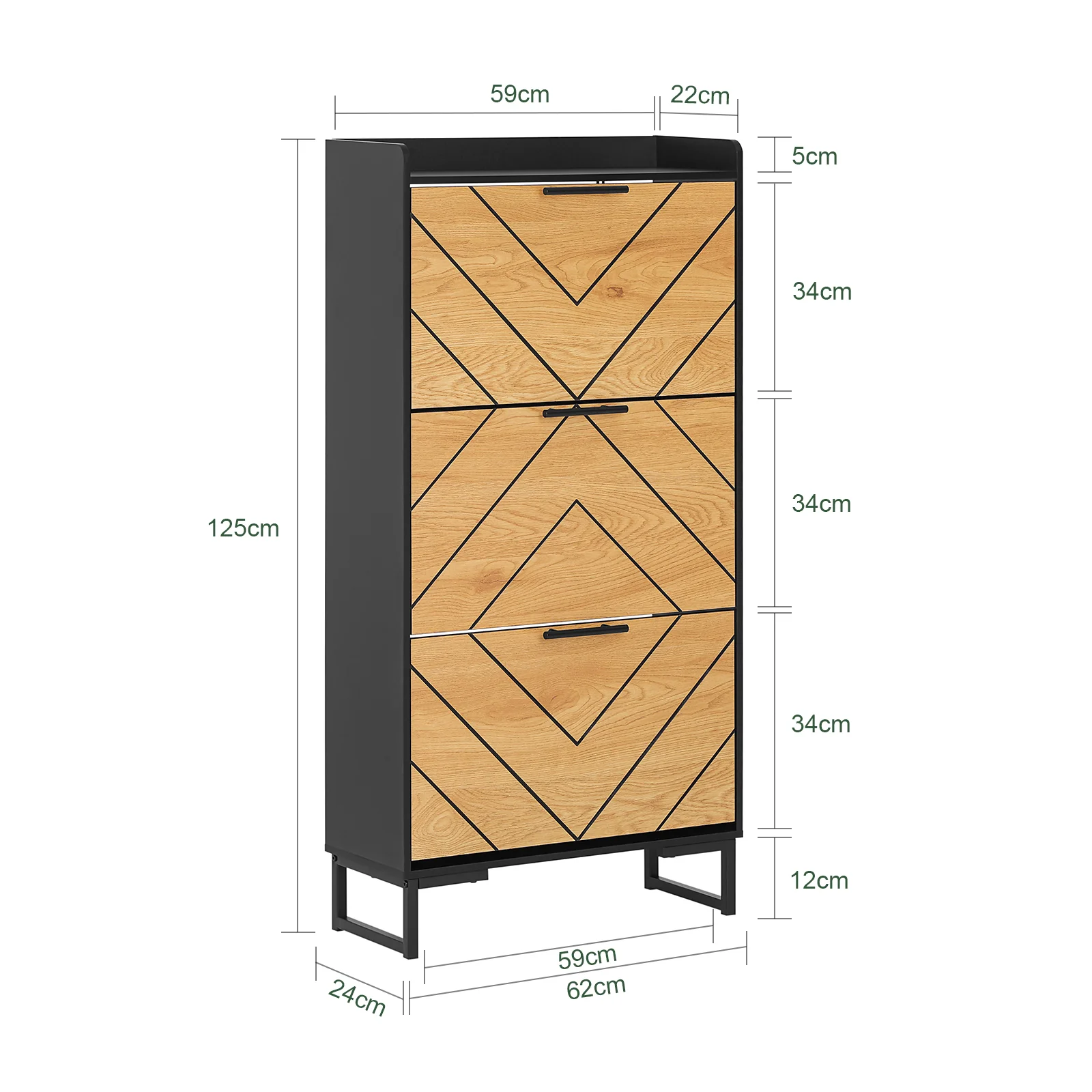 SoBuy FSR164-SCH Schoenenkast, schoenenkast, 3 kleppen, ingangsmeubels, schoenenrek op voet, 62 x 24 x 125 cm - Image 5