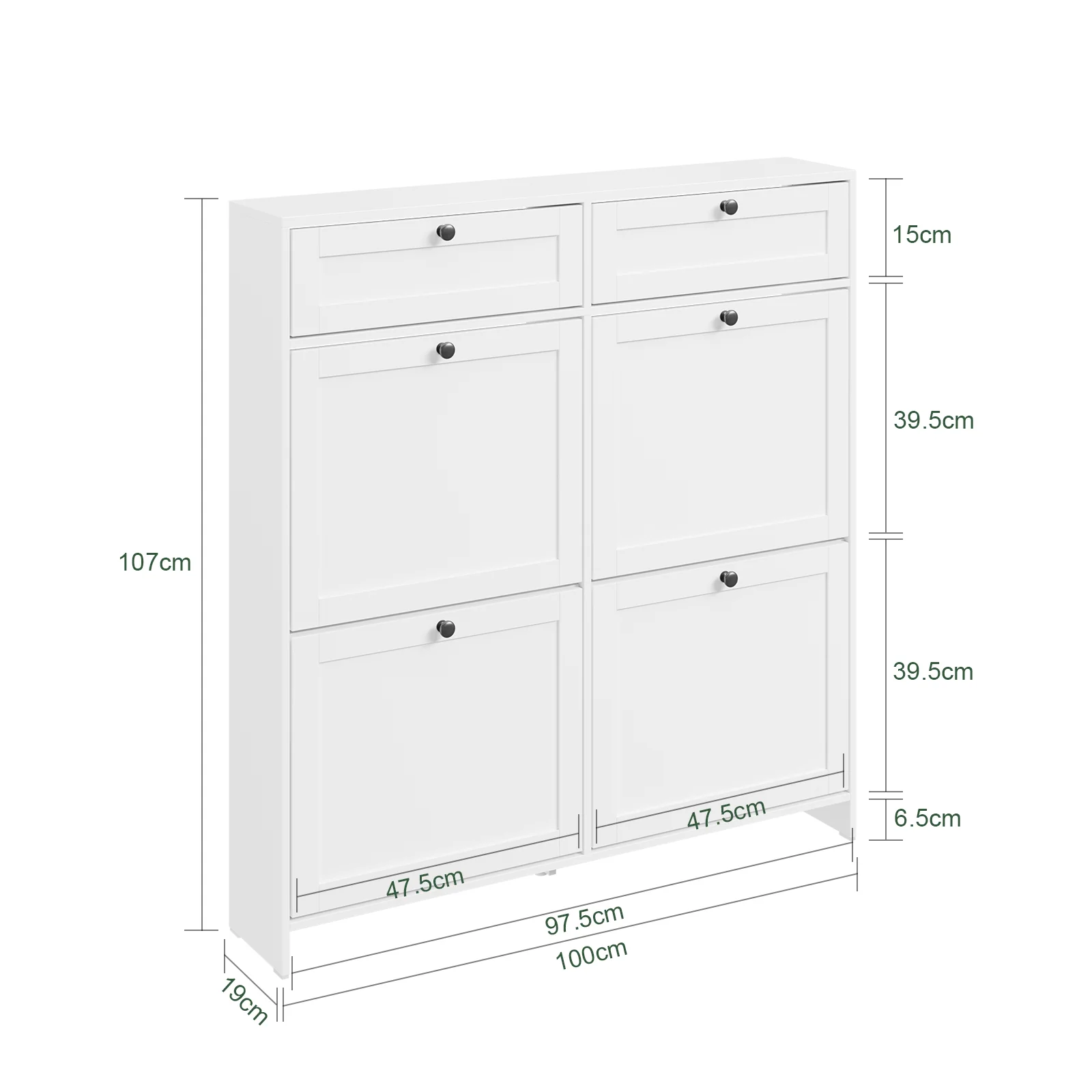 SoBuy FSR208-W Schoenenkast met 2 Lades en 4 Kanteldeuren – Slanke Schoenenopberger voor 12 Paar – Compact, Modern & Ruimtebesparend – Wit MDF E1 - Image 5