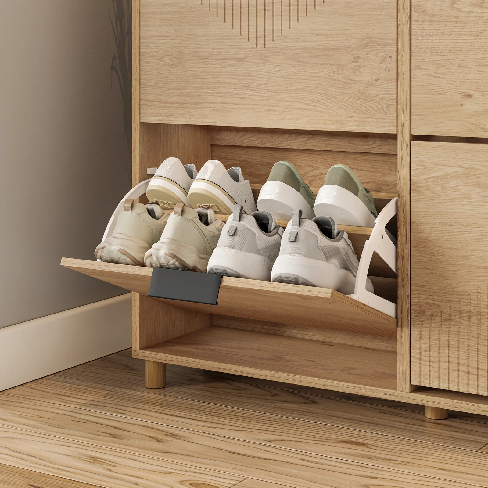 SoBuy FSR214-N Schoenenkast smal, 24 cm, houten schoenenkast, grote capaciteit tot 47, modern Scandinavisch design, perfect voor entree, hal, familie, hout, 100 x 24 x 83 cm - Image 10