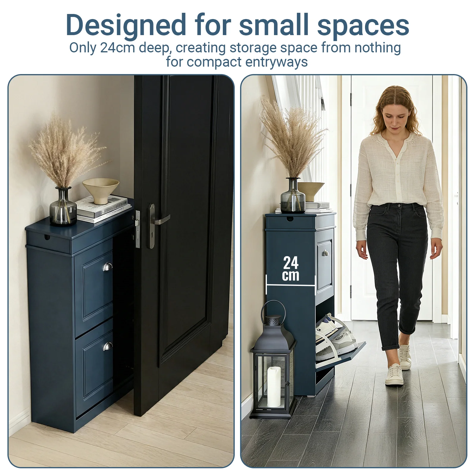 SoBuy FSR78-B Smalle Schoenenkast 24 cm Diep – 2 Kleppen, 8 Paar, FSC-hout, Blauw - Image 7
