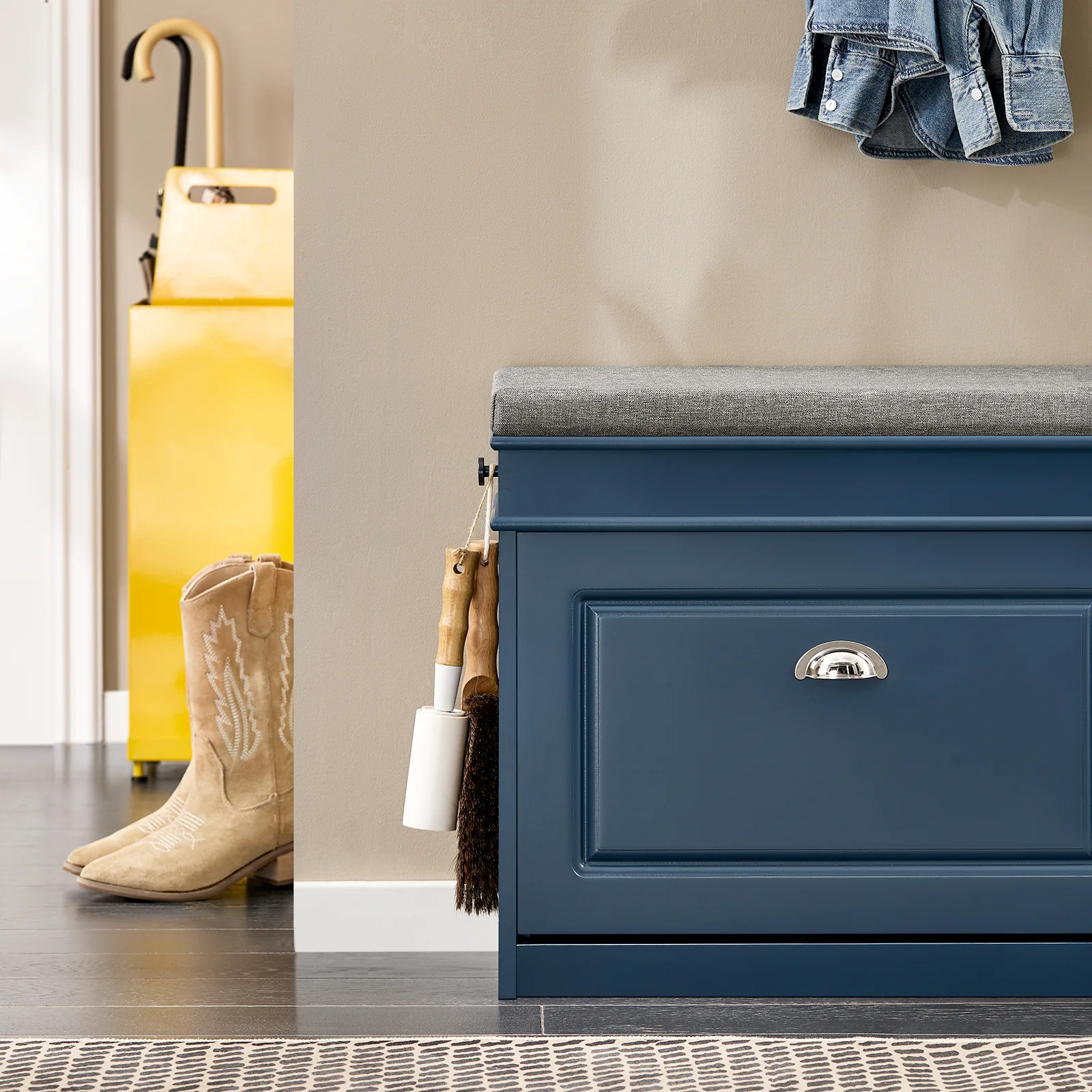 SoBuy FSR82-K-B Smalle Schoenenkast met Zitvlak – Inkomhal Bankje met Opbergruimte van Hout, Schoenenrek Ingang, Verstelbaar, 60x24x52 cm, Blauw - Image 8