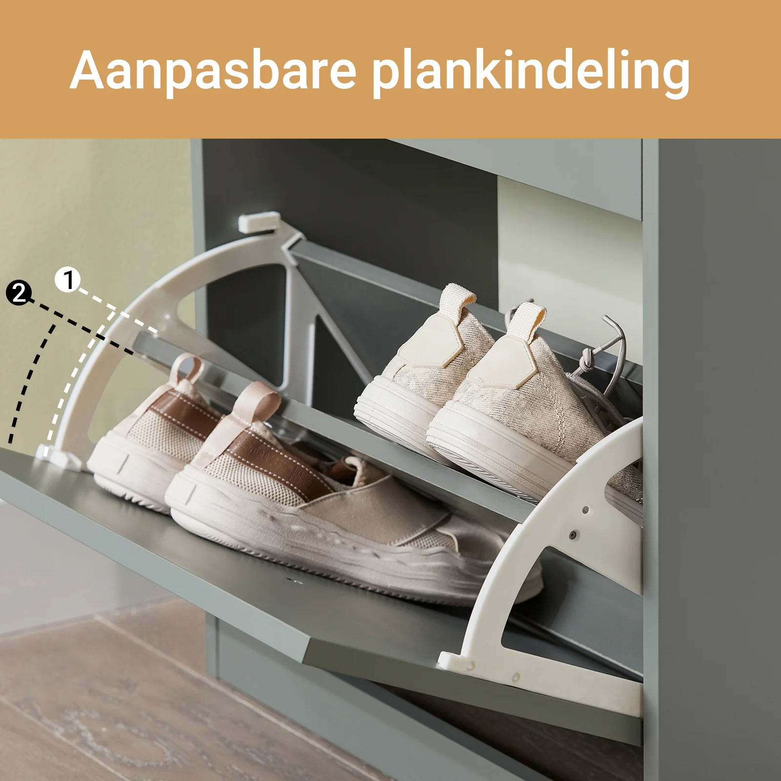 SoBuy FSR94-HG Schoenenkast, Schoenenmeubel voor de Hal, Opbergmeubel, Schoenenkast met 3 Kleppen voor Hal, Gang en Slaapkamer, L53 x D24 x H117 cm, Grijs - Image 5