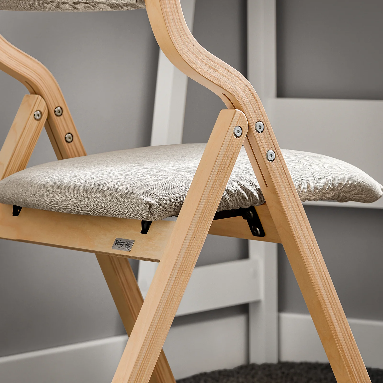 SoBuy FST40-HGx2 Opvouwbare Eetkamerstoelen – Set van 2 | Gestoffeerd, Houten Frame | Ruimtebesparend & Comfortabel | Lichtgrijs - Image 6