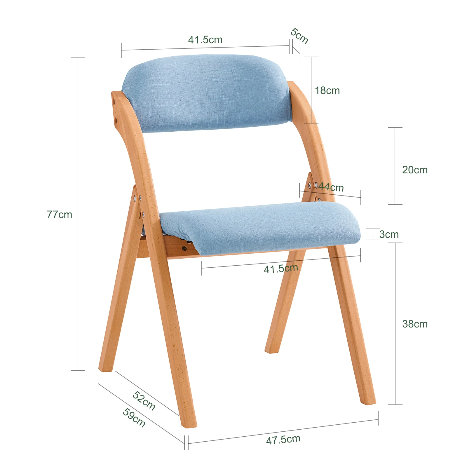 SoBuy FST92-BL Vouwstoel met Ergonomisch Kussen van Hout - Compacte Keuken- en Bureaustoel voor Eetkamer of Woonkamer, Perfect voor Kleine Ruimtes, Blauw - Image 5