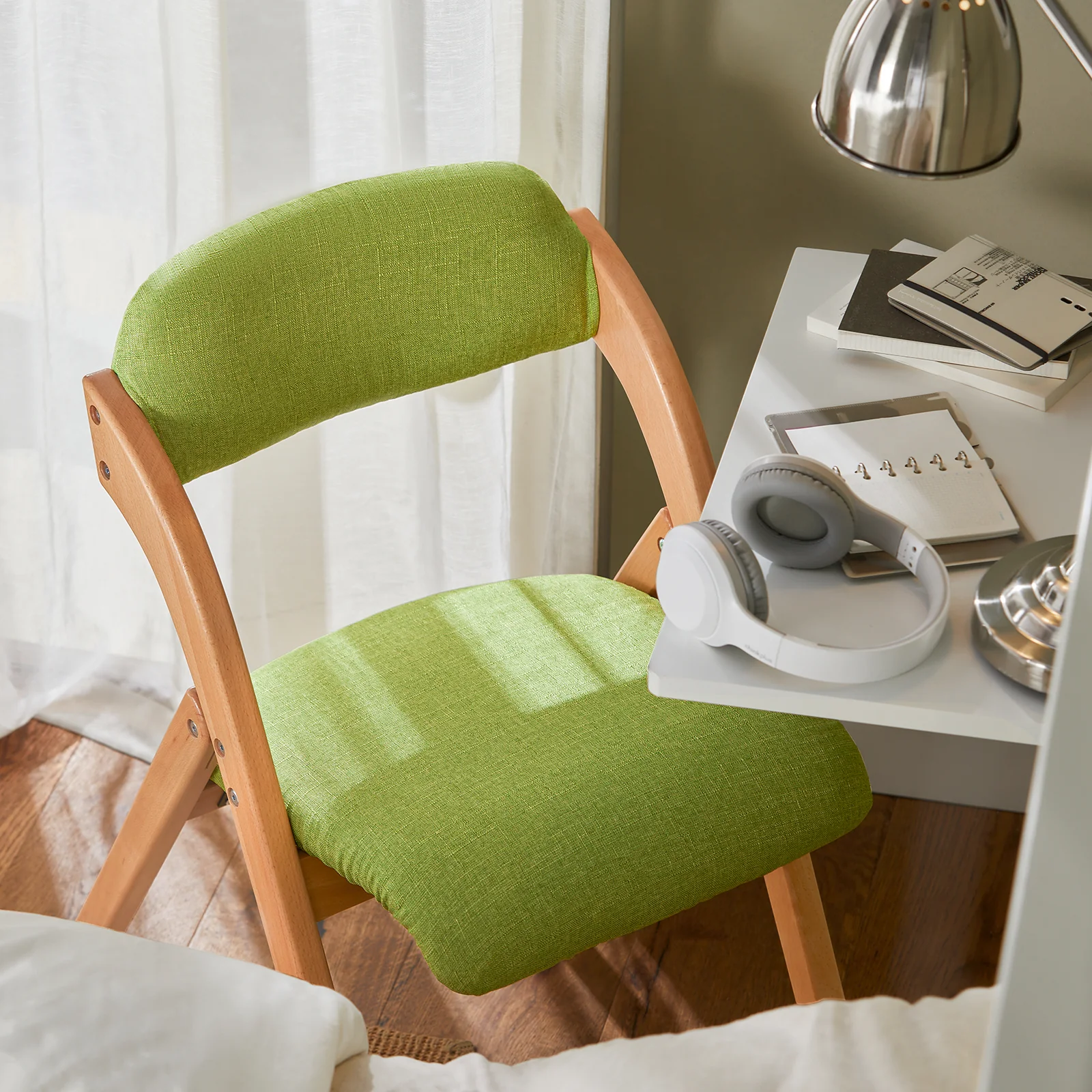 SoBuy FST92-GR Vouwstoel met Ergonomisch Kussen van Hout - Compacte Keuken- en Bureaustoel voor Eetkamer of Woonkamer, Perfect voor Kleine Ruimtes, Groen - Image 9