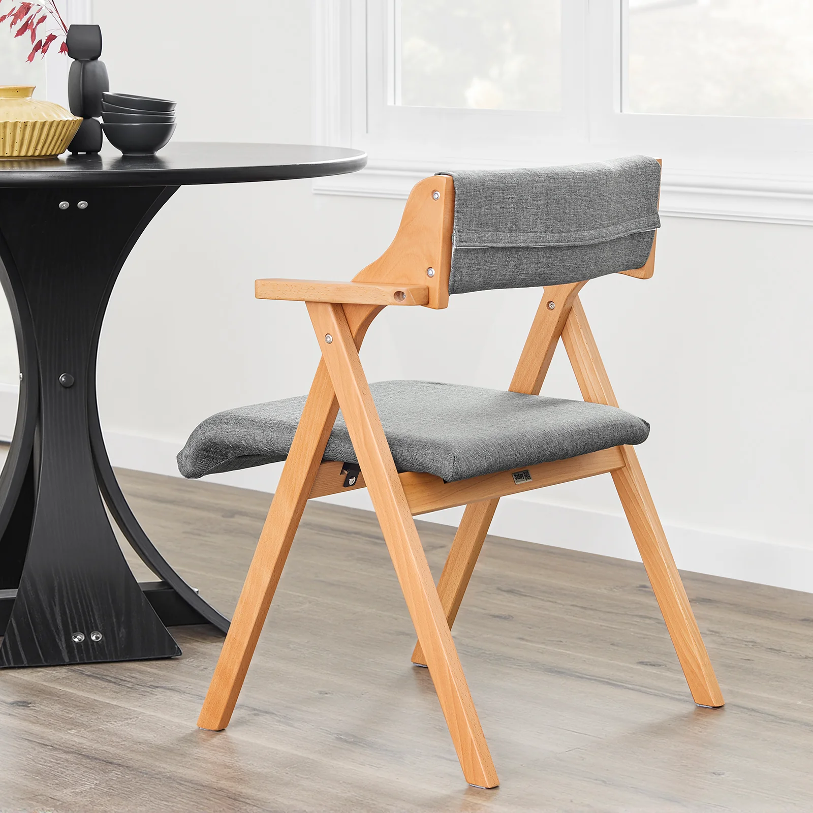 SoBuy FST98-HG Opvouwbare Houten Eetkamerstoel met Kussen – Comfortabele Inklapbare Stoel voor Keuken, Woonkamer, Kantoor of Tuin – Ruimtebesparend, Massief Beukenhout, Grijs - Image 3
