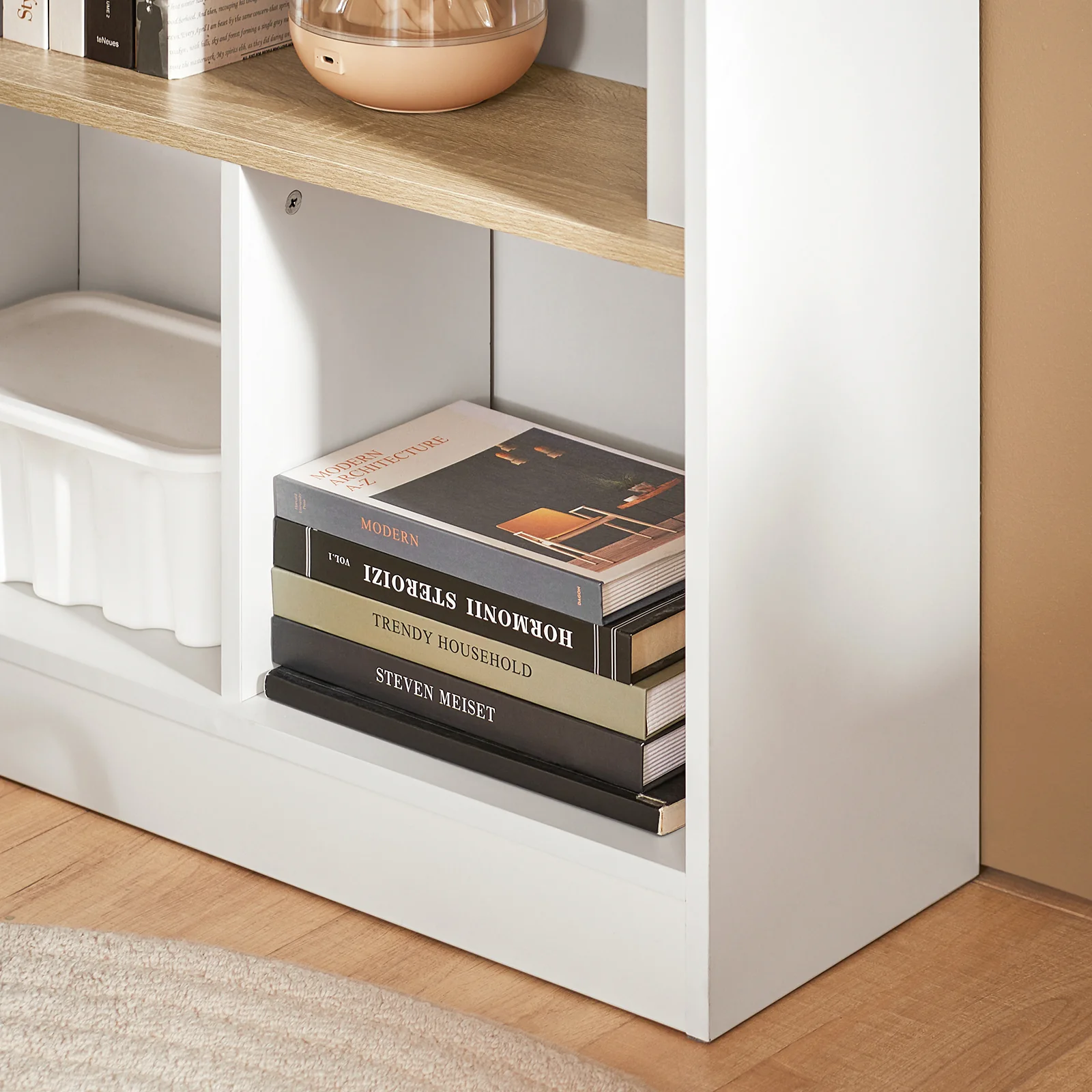 SoBuy FWT104-WN Compact Gaming Bureau met Opbergruimte & Opklapbaar Blad – Ruimtebesparend Computerbureau voor Slaapkamer & Home Office – Wit/Naturel 70×57×85 cm - Image 12