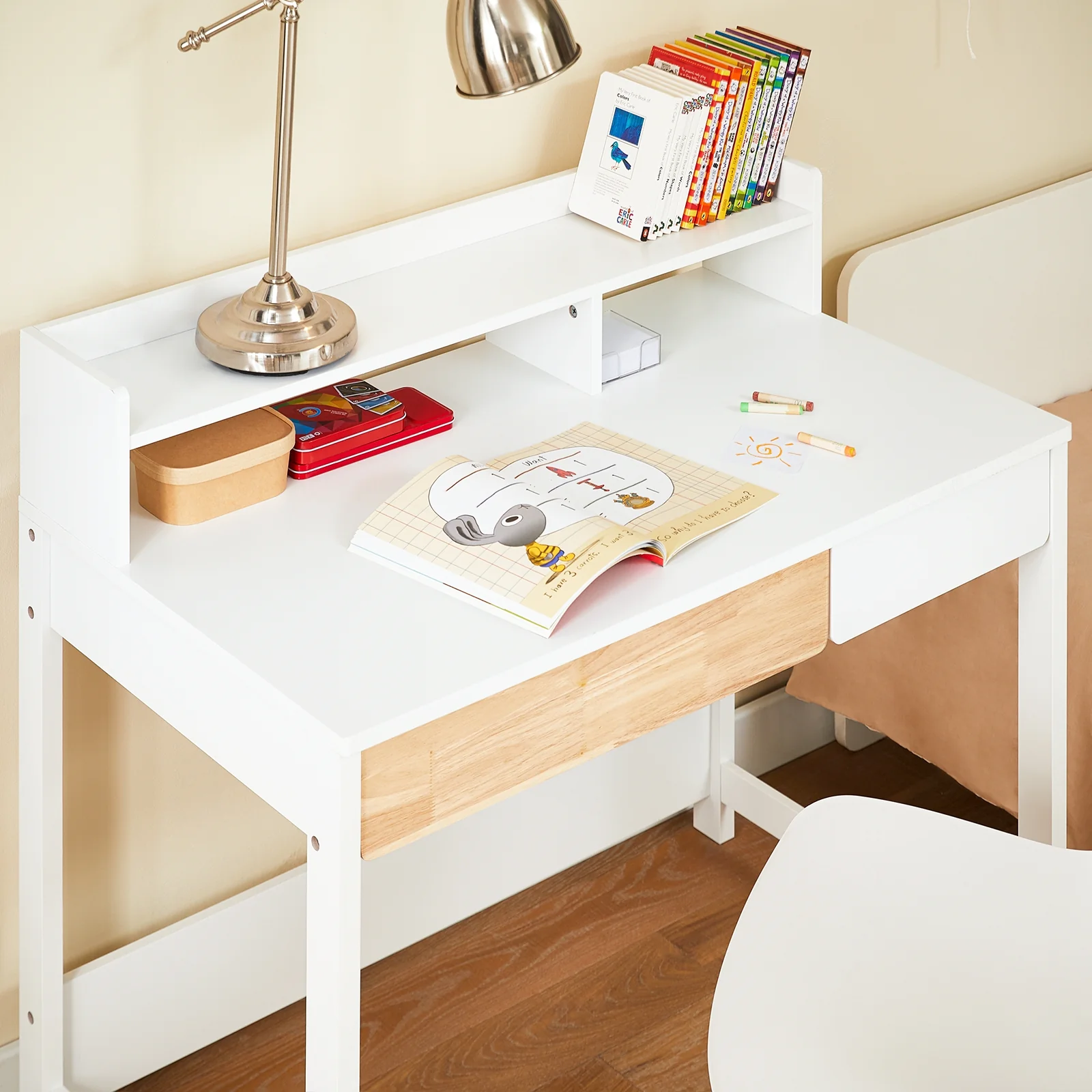 SoBuy FWT106-W Bureau met 2 planken, computertafel, bureautafel, werktafel voor thuiskantoor, hoekbureau, wit - Image 9