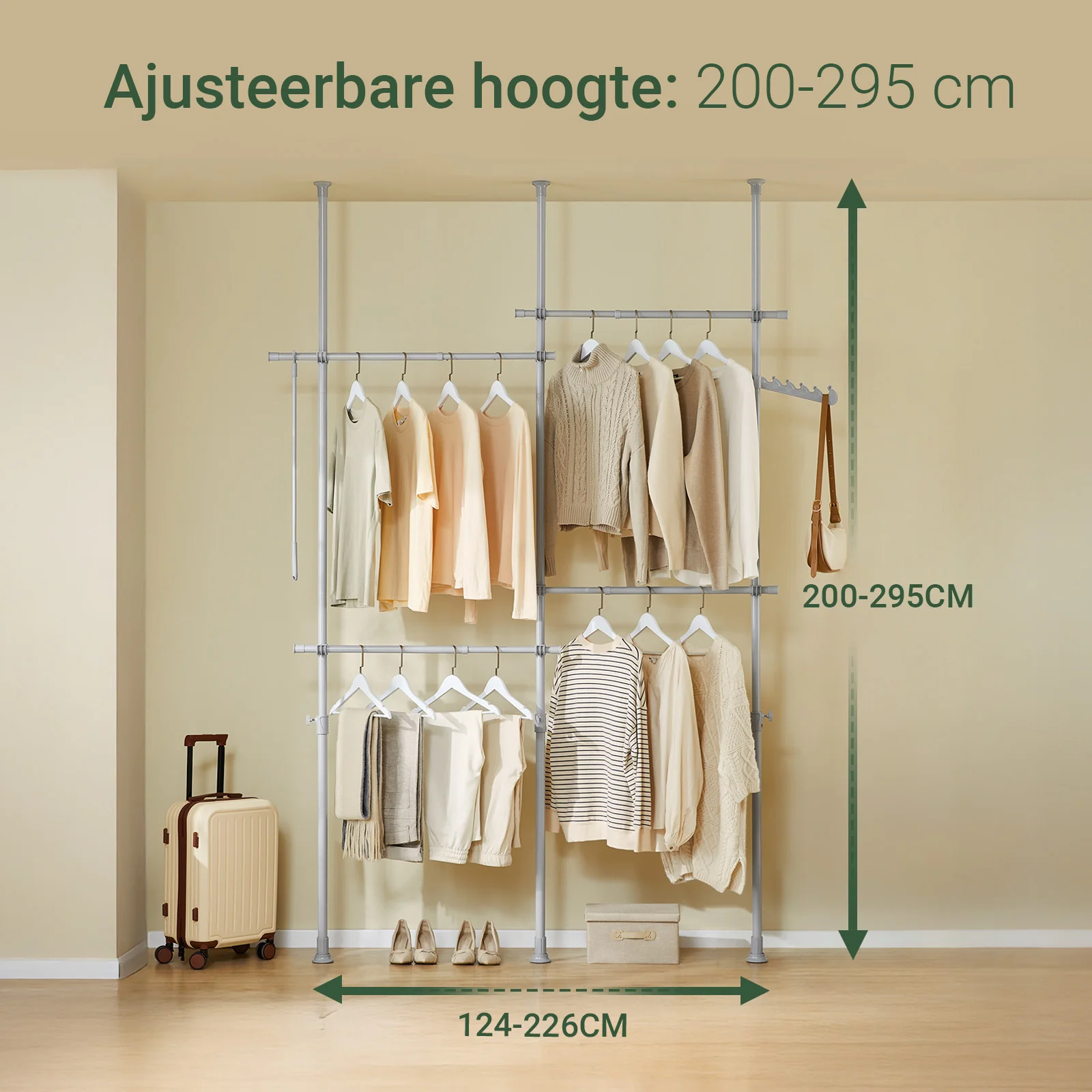 SoBuy KLS03-II-HG – Uitschuifbare Stevige Kledingrek | Open Garderobesysteem met Verstelbare Stangen – Grijs - Image 2