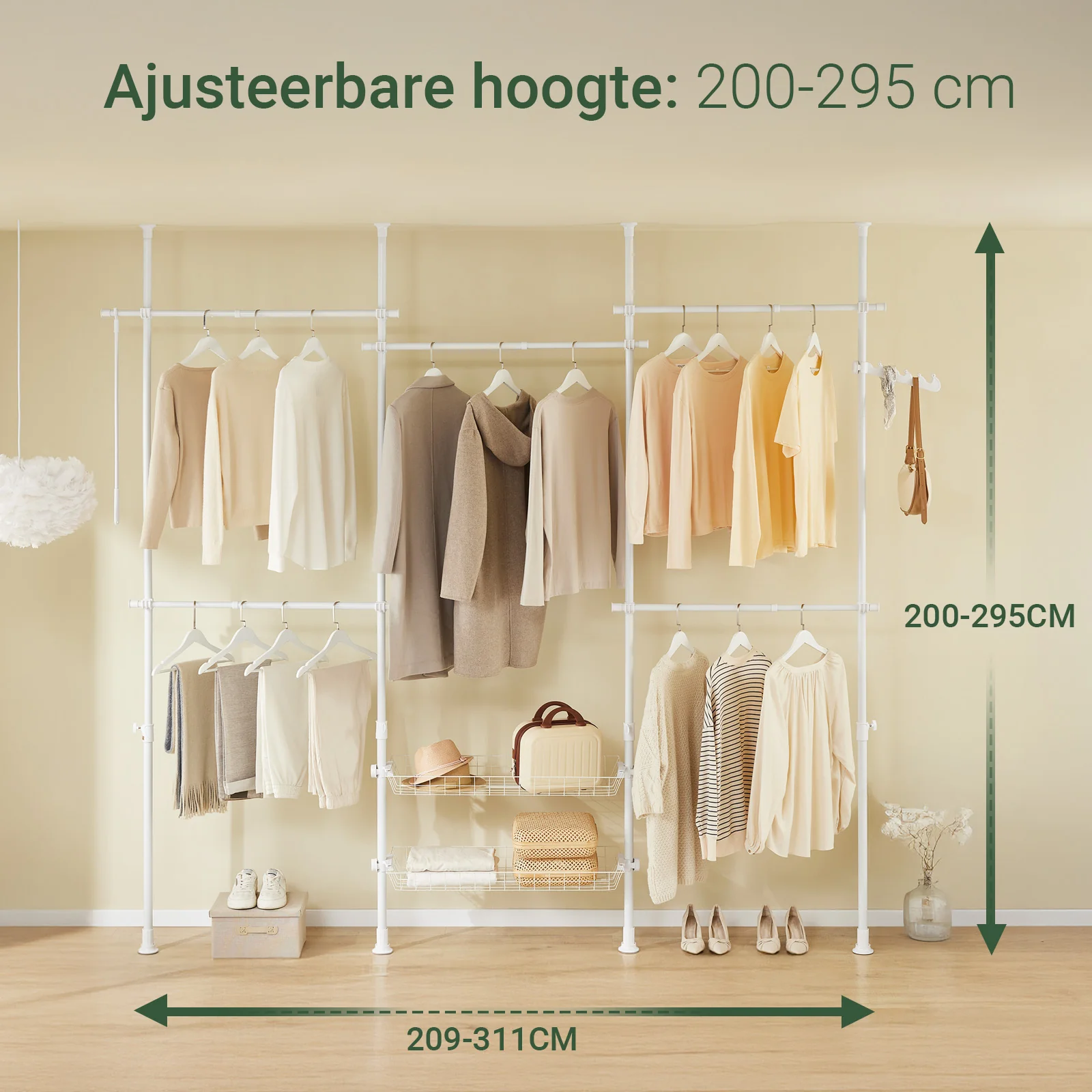 SoBuy KLS04-II-W Telescopische Kledingrek – Robuuste Open Garderobe met Stangen en Planken – Kapstok voor Slaapkamer of Dressing – Wit - Image 2