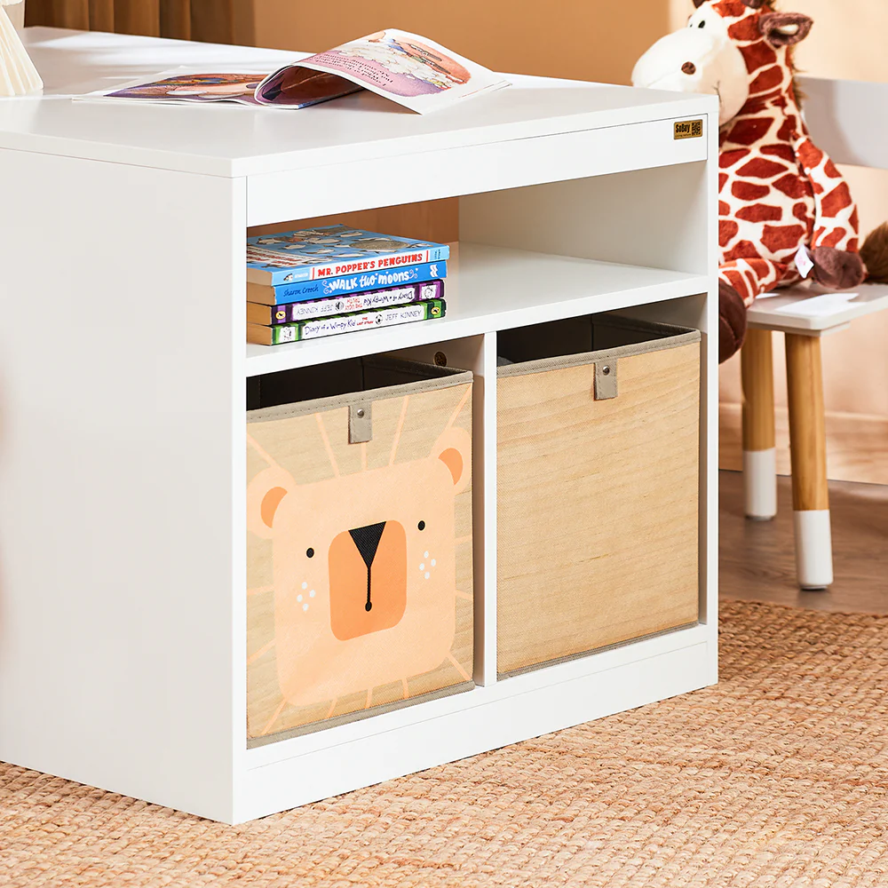 SoBuy KMB113-W Kindertafelset met 2 stoelen, tekentafel, kinderbureau met 1 vak en 2 opbergdozen - Image 8