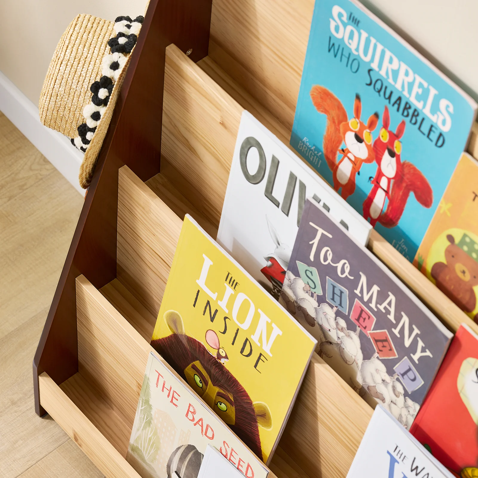 SoBuy KMB32-N Boekenkast voor kinderen, speelgoed, boekenkast, 4 niveaus, met 2 haken, boekenrek, opbergkast, slaapkamer, kantoor, woonkamer, natuur, 91 x 30 x 89 cm - Image 11