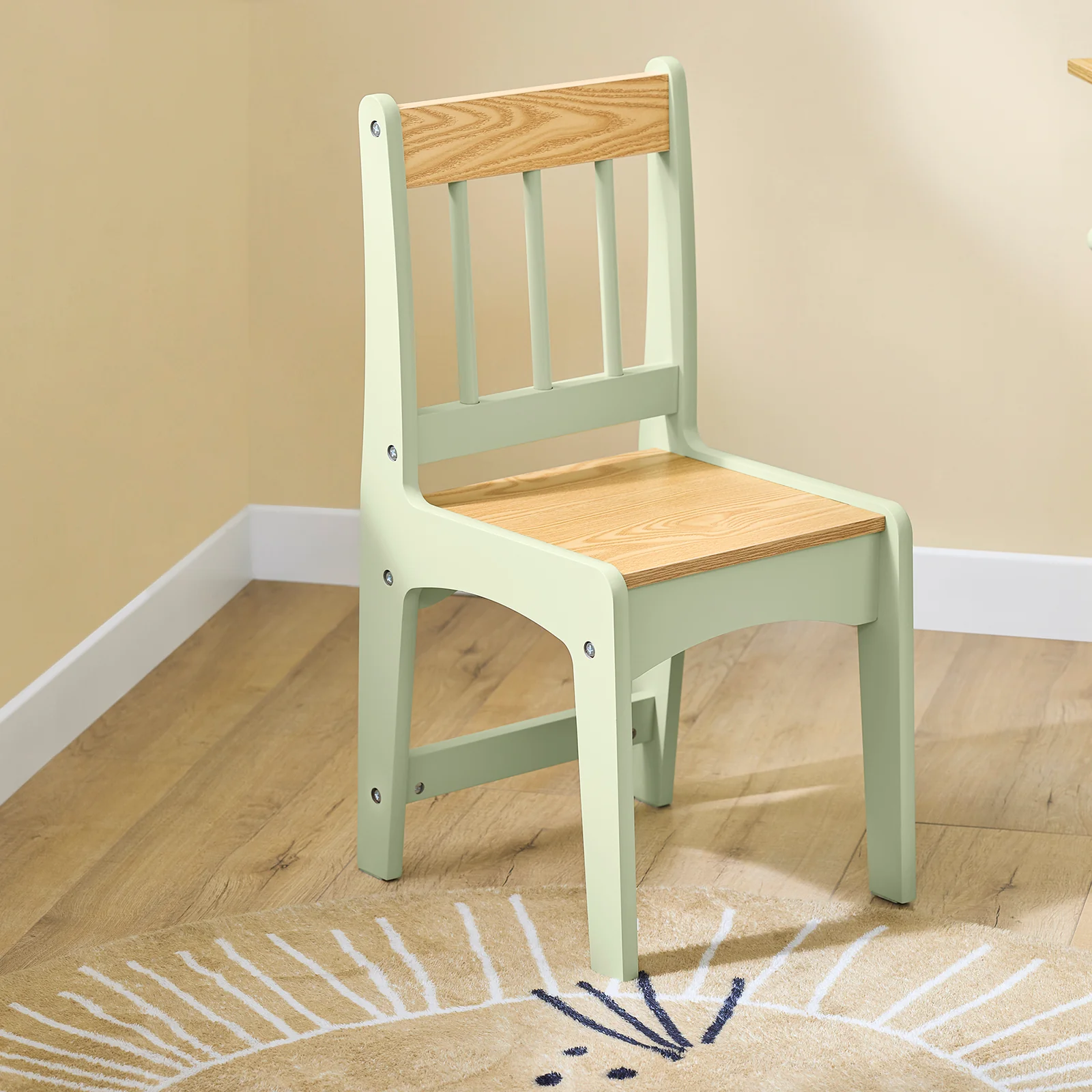 SoBuy KMB60-GR Kindertafel met 1 stoel, kinderzitgroep met 1 papierrolhouder, kindertafelstoelset, speeltafel en schildertafel voor kinderkamer, tekentafel voor kinderen, groen, 80 x 66 x 50 cm - Image 8