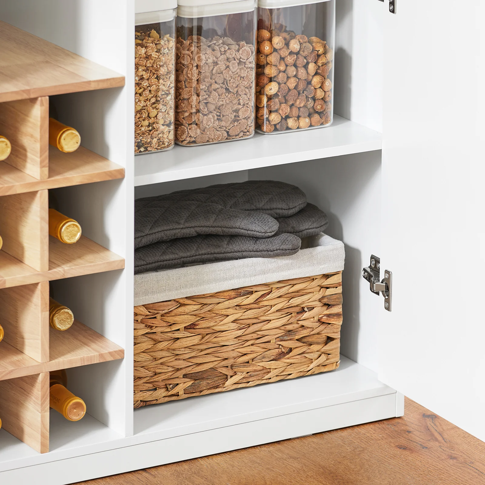 SoBuy KNL07-WN Keukeneiland met Wijnrek – Multifunctionele Opbergkast & Barmeubel – Dressoir voor Keuken en Woonkamer – Wit & Natuurhout – 105×60×105 cm - Image 17