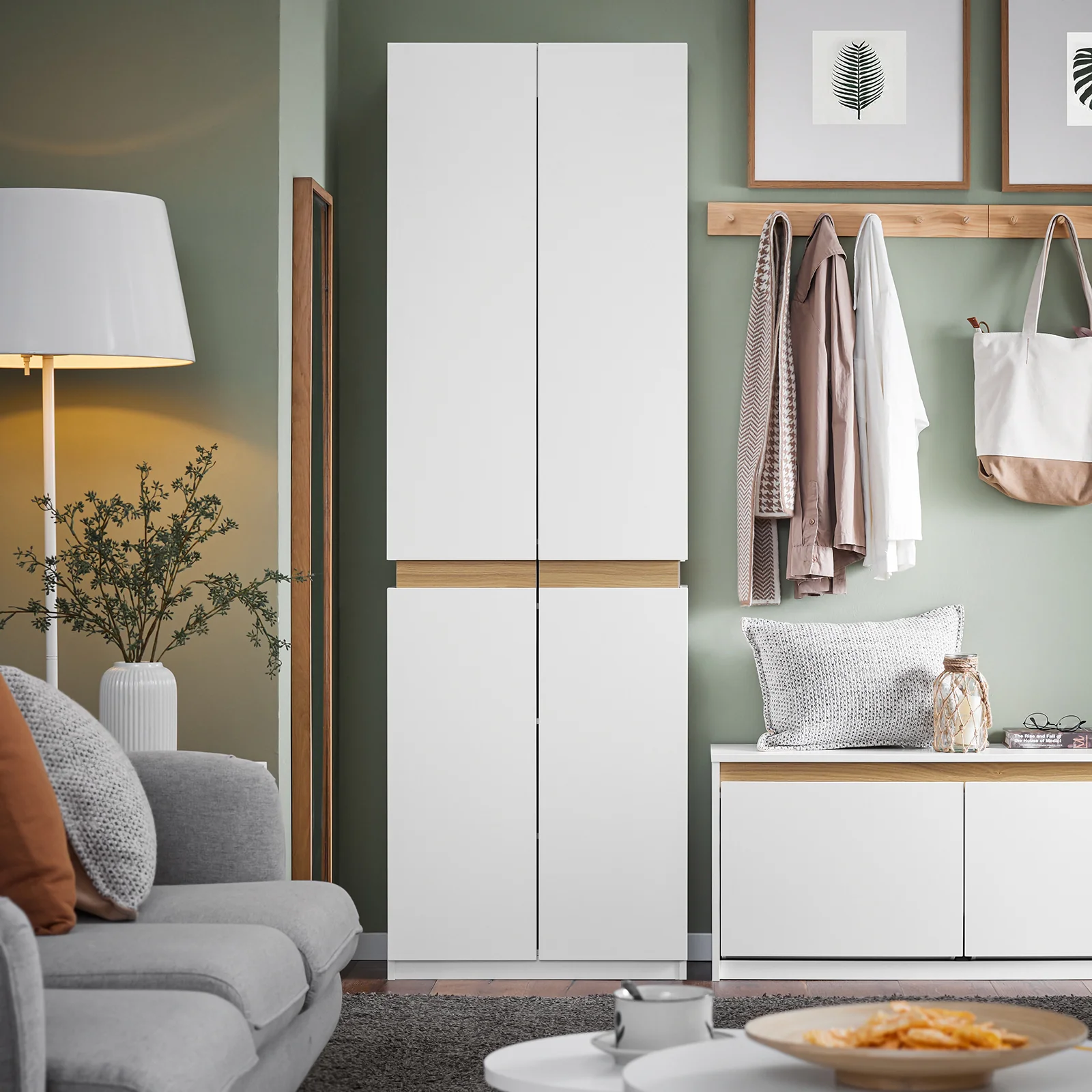 SoBuy KSB01-W Hoge Kledingkast met Deuren – Smalle Opbergkast met 5 Vakken & Kledingroede – Ideaal voor Slaapkamer, Hal of Woonkamer – Wit 61×30×192 cm - Image 2