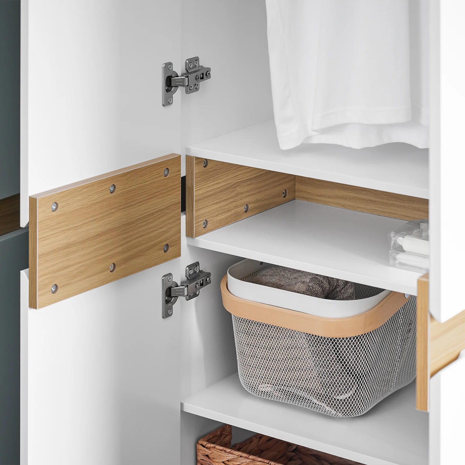 SoBuy KSB01-W Hoge Kledingkast met Deuren – Smalle Opbergkast met 5 Vakken & Kledingroede – Ideaal voor Slaapkamer, Hal of Woonkamer – Wit 61×30×192 cm - Image 7