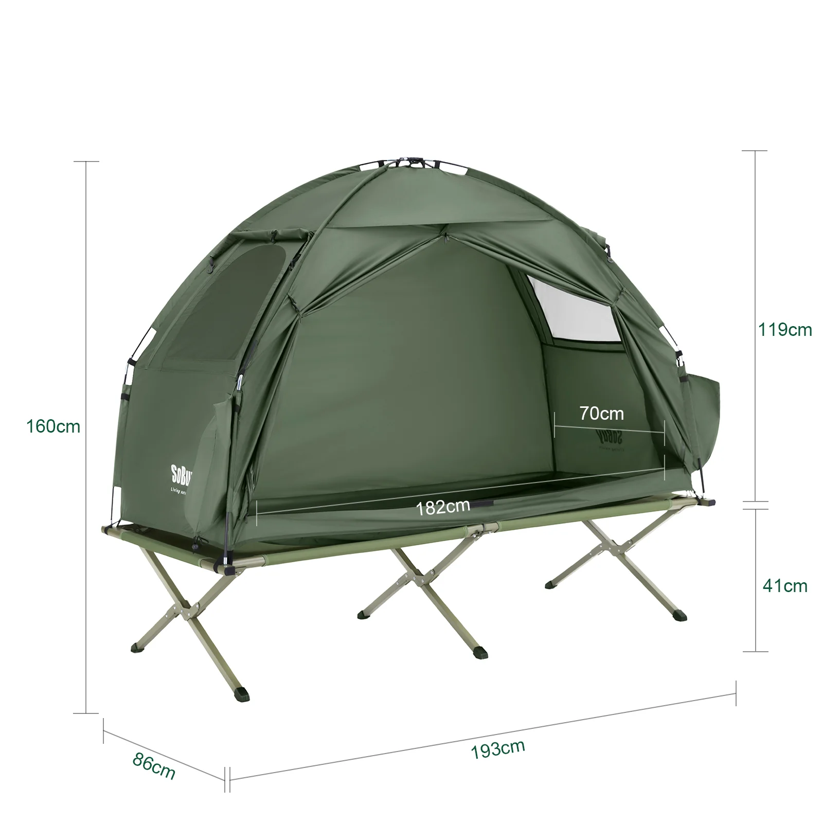 SoBuy OGS32-II-GR Campingtent enkele tent met lamphaak en schoenenopbergvakken 2-in-1 tent 1 persoon praktisch groen BHT ca. 193x160x86cm - Image 5