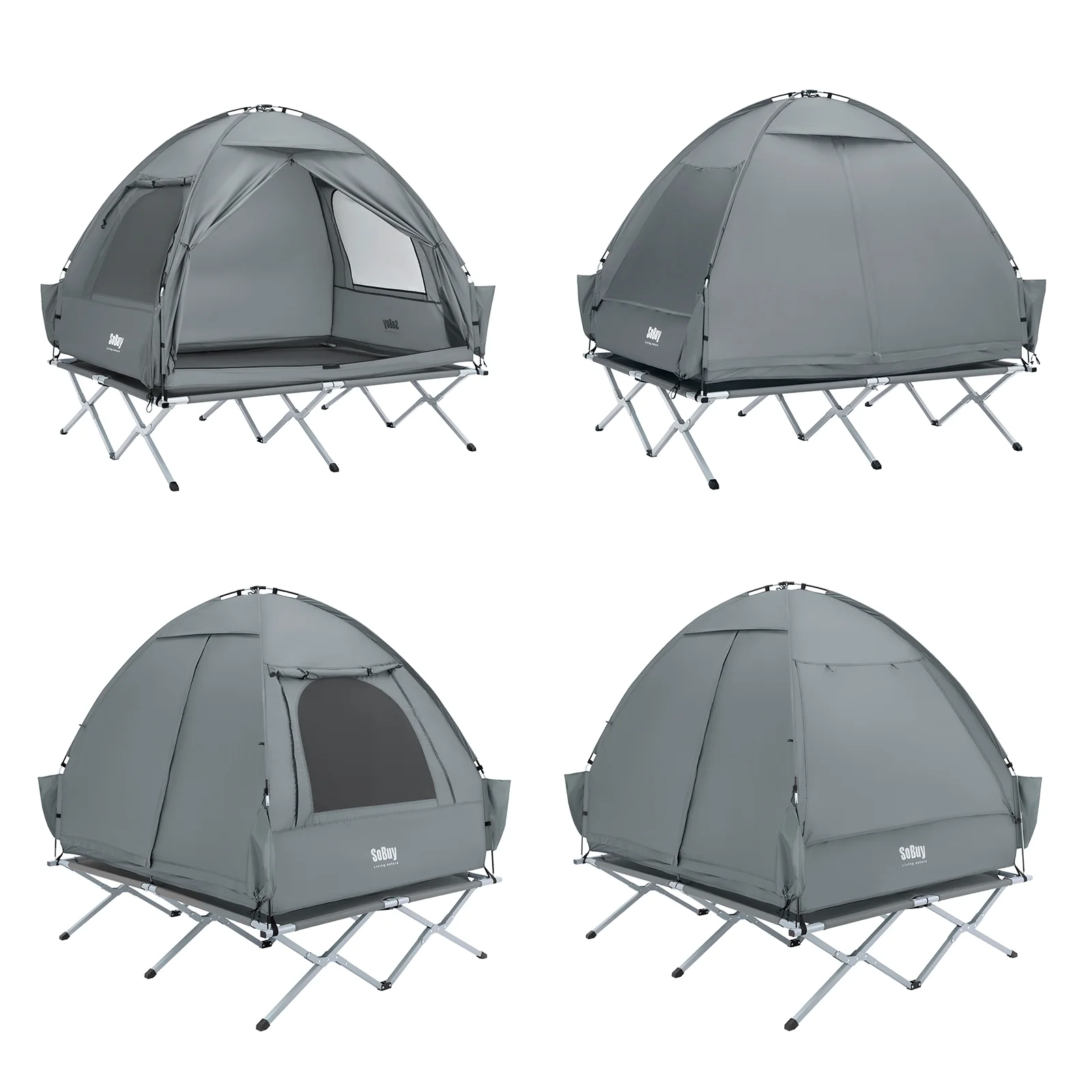 SoBuy OGS32-II-L-HG Buitenkampeertent met lampenhaken en schoenenopbergvakken 3-in-1 praktisch veldbed - Image 14