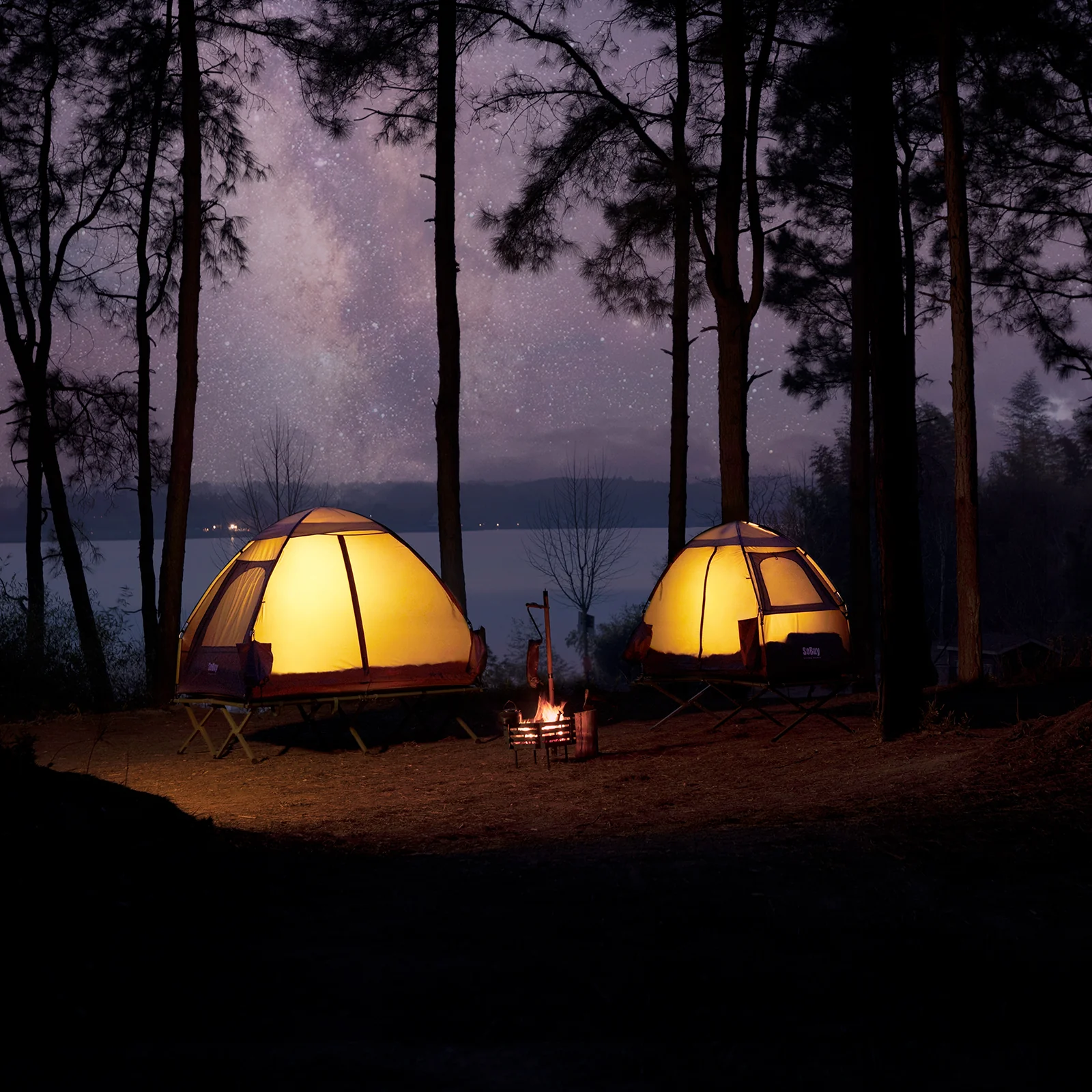 SoBuy OGS32-L-GR | 4-in-1 Tent met opvouwbaar verhoogd bed, dak, slaapzak, luchtmatras | Maximale belasting 180 kg | 2 Personen | Groente - Image 12