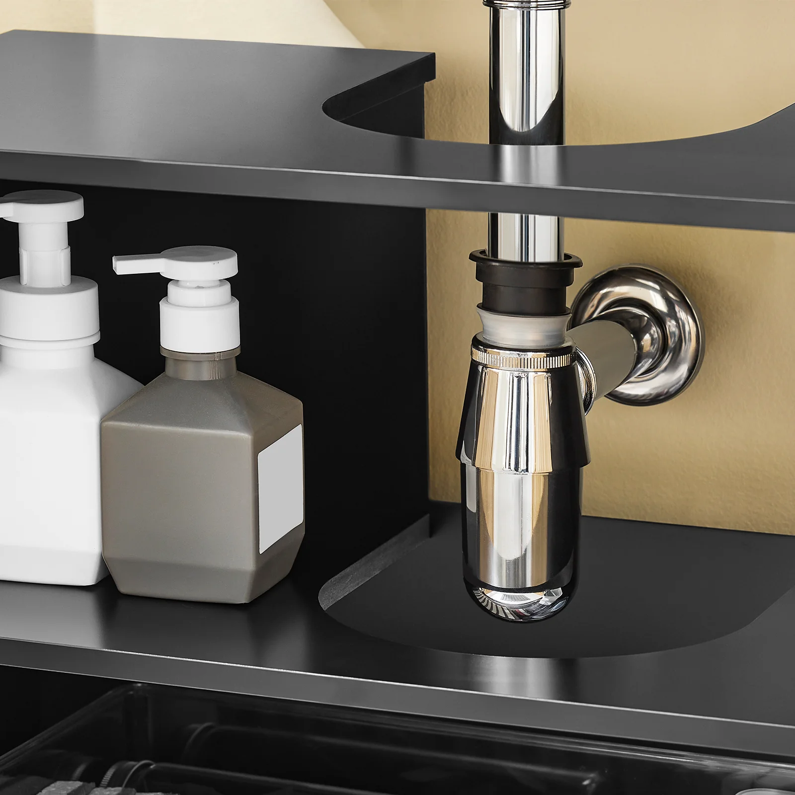 SoBuy BZR202-SCH Onderkast voor wastafel, badkamer, 60 cm, klein opbergmeubel met deuren van bamboe en metalen poten, onderkast voor toilet of badkamer - Image 9