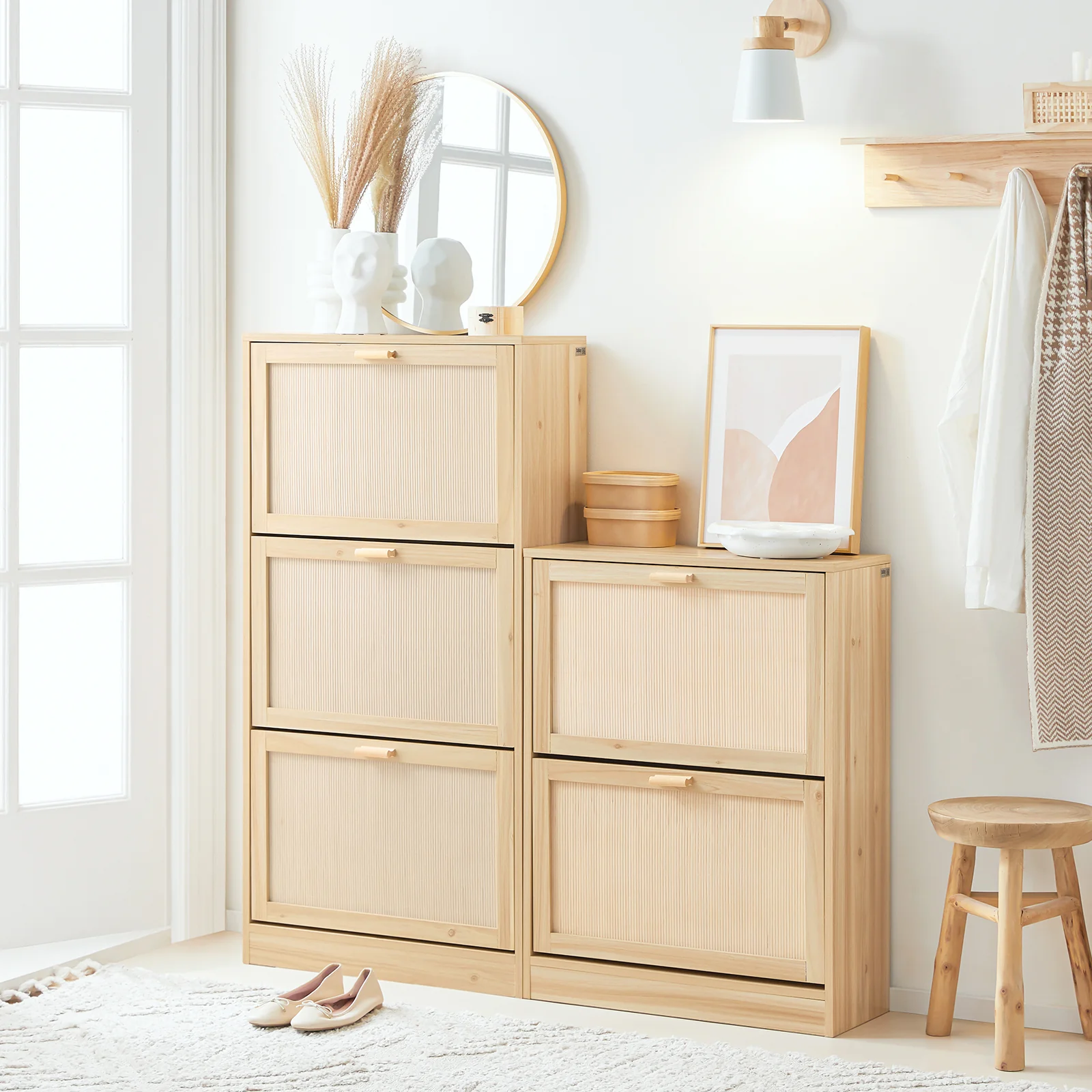 SoBuy FSR160-N Schoenenkast Bamboe 24 cm Diep – Smal Model met 2 Kleppen, Naturel - Image 13