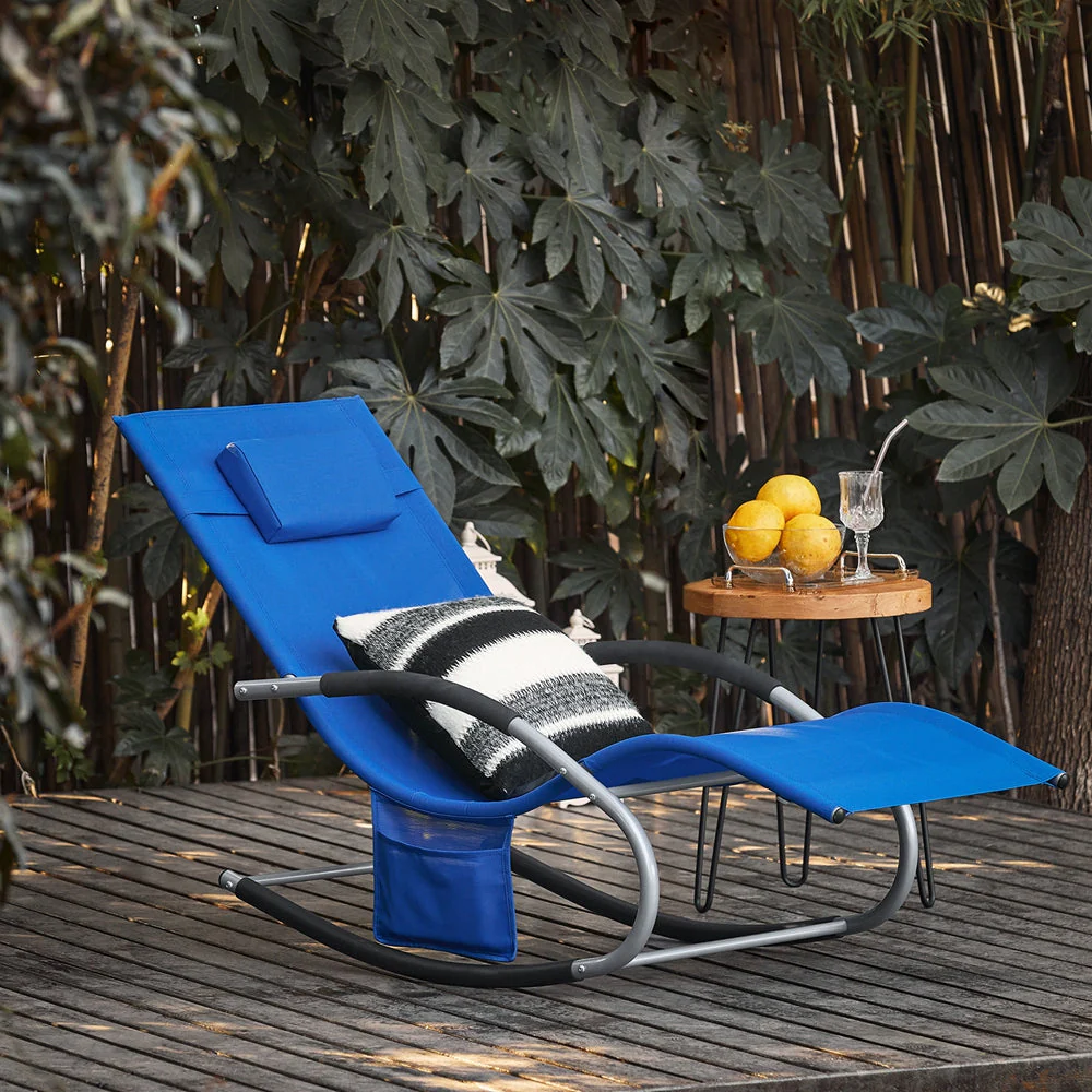 SoBuy OGS28-KBx2 | Set van 2 | Ligstoel | Tuinstoel | Swingstoel | Schommelstoel | Ergonomische | met Verstelbare Hoofdsteun en Zijzak | Koningsblauw - Image 3