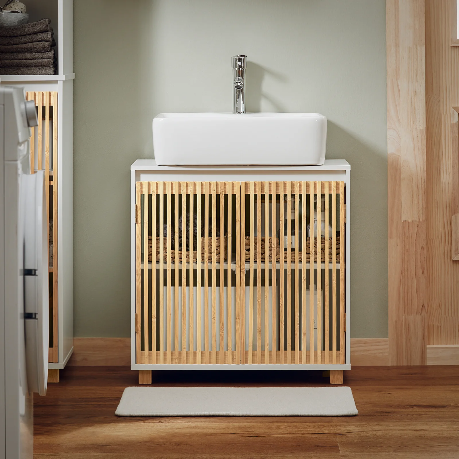 SoBuy BZR125-W Wastafel Onderkast, Wastafelmeubel, Badkamer Onderkast, Badkamerkast, Wastafelkast - Image 3