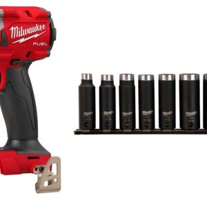 Milwaukee M18 FUEL 3/8 Impact Wrench Bare Tool & 3/8 Impact Socket Drive Deep 8pc Bundle