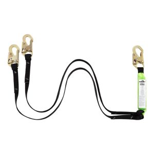Peakworks Shock Absorbing Double Leg Lanyard with Snap Hooks 6 Ft. L. UV and Abrasion Resistant Polyester Webbing Green/Black