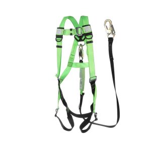 Peakworks Adjustable Full Body Safety Harness 6 Ft. Shock Absorbent Lanyard with Snap Hook Compliance Kit Green Universal Fit