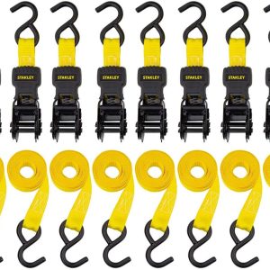Stanley S1000 Ratchet Tie Down Straps 1 x 10′ Light Cargo Hauling 1500 lbs Break Strength 8pk
