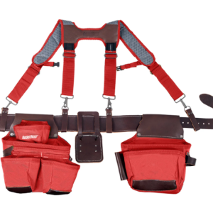 Bucket Boss Leather Hybrid Toolbelt with Suspenders Red