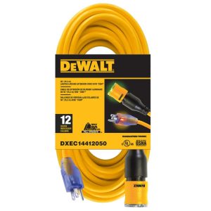 DEWALT Extension Cord Locking 50′ 12/3 SJTW Yellow