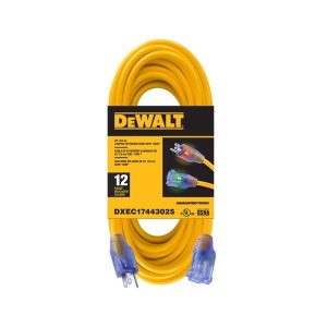 DEWALT Extension Cord Yellow Lighted 25′ 12/3 SJTW