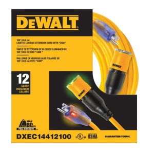 DEWALT 100′ 12/3 SJTW Locking Ext Cord