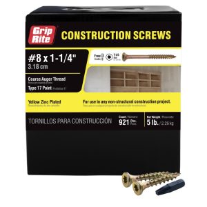 Grip Rite Screws #8 x 1.25 Bugle-Head Yellow Zinc Type 17 Star-Drive Interior Wood 5lbs
