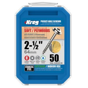 Kreg Pocket Screws – 2-1/2 #10 Coarse Stainless Steel Washer-Head 50ct.
