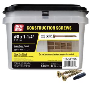 Grip Rite Screws #8 x 1.25 Bugle-Head Yellow Zinc Type 17 Star-Drive Interior Wood 10lbs